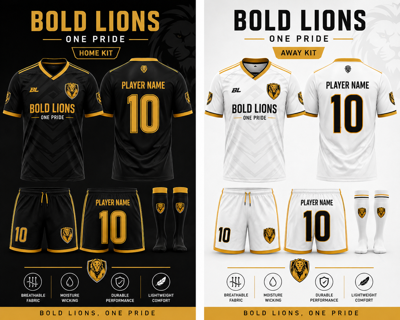 Bold Lions home and away kits for EBM International Sports Academy